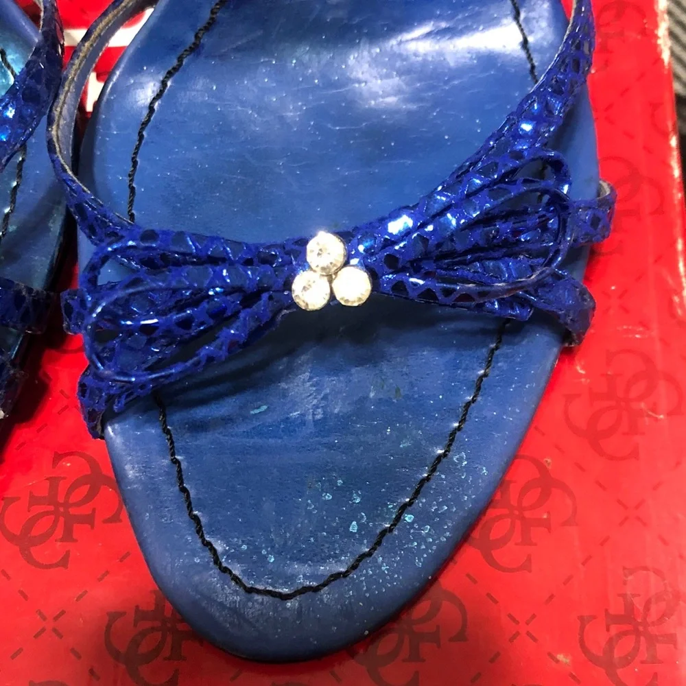 Guess by Marciano Metallic Cobalt Blue Strappy Heels with Bow